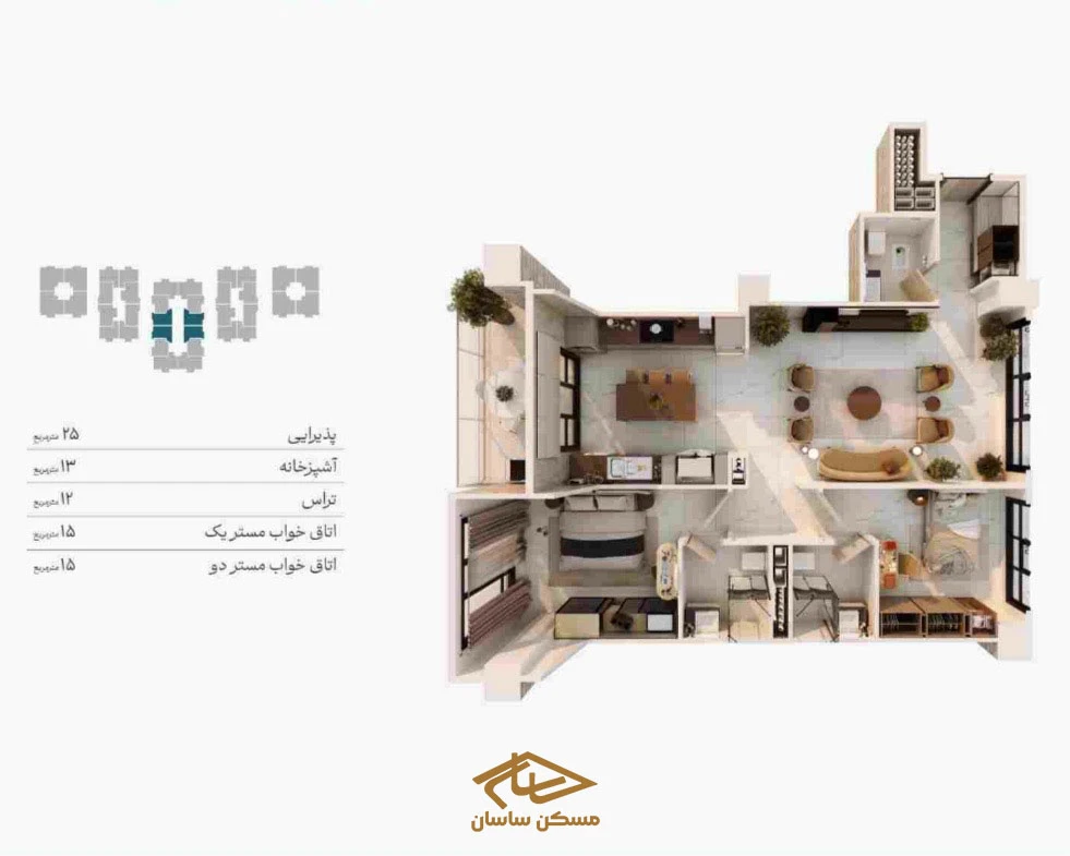 پلان واحد پروژه باغ مینو